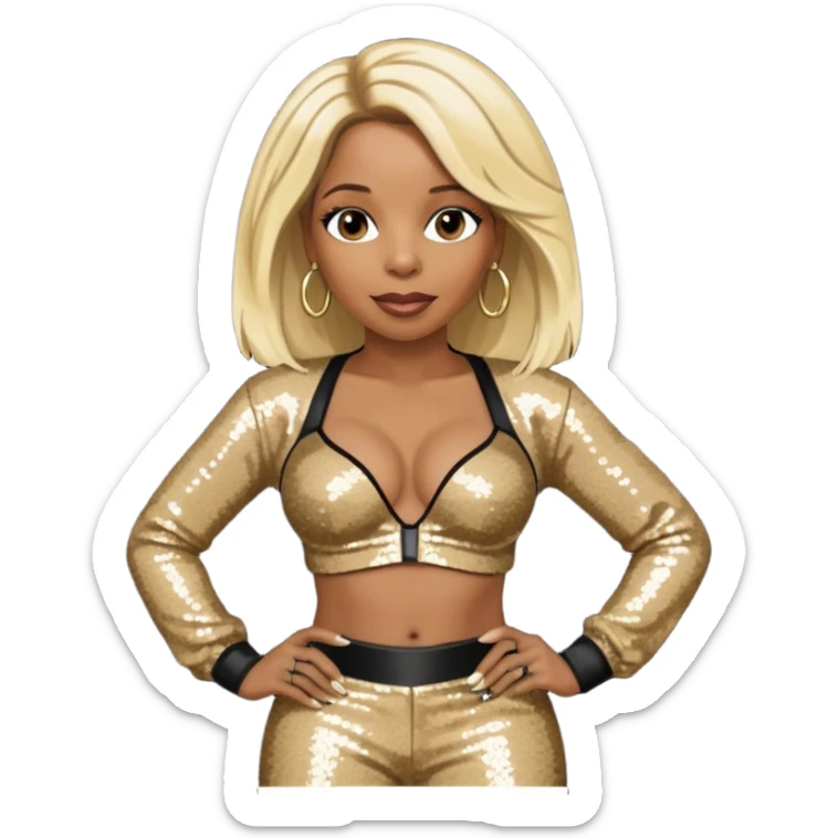 Mary J Blige with long blonde hair, dark brown sequin bra, dark brown sequin baggy pants sticker