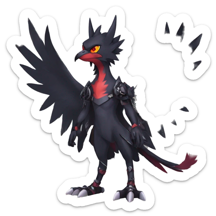 cool edgy black punk red nargacuga-raven-Noivern-cat-animal hybrid Fakemon collar full body sticker