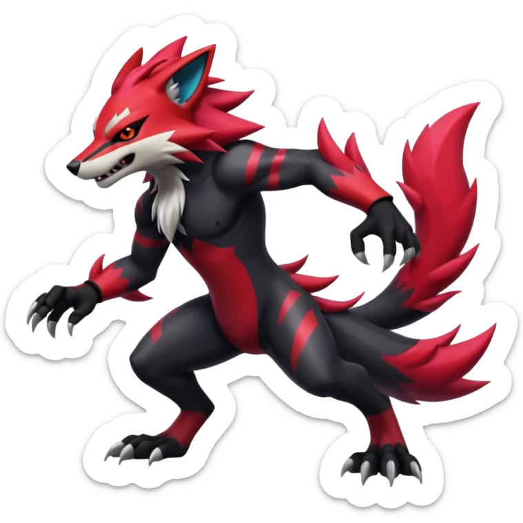 Shiny Anthropomorphic furry Badass cool Zeraora-Zoroark-Obstagoon--fusion sticker