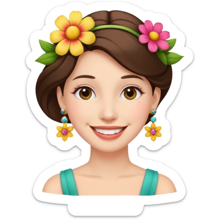 Lady wearing flower earrings


























 sticker