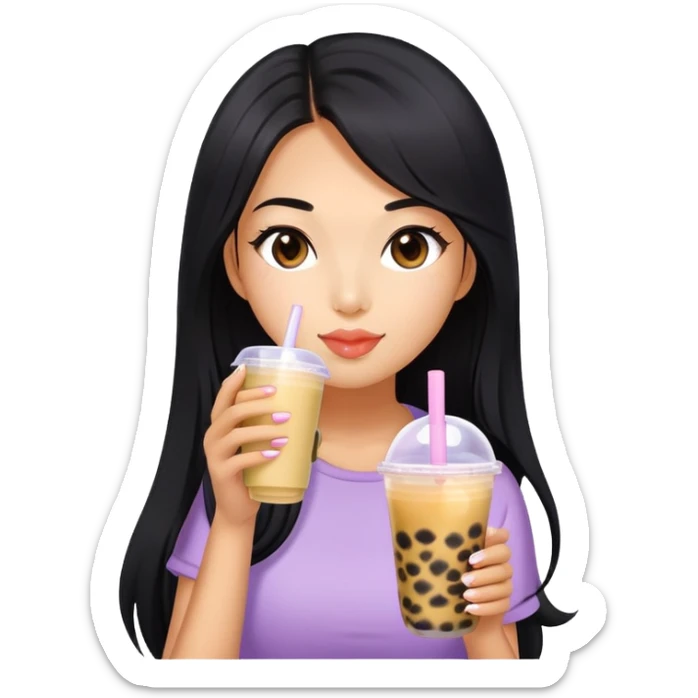 woman tanned long black hair, hot sexy, drinking bubble tea sticker
