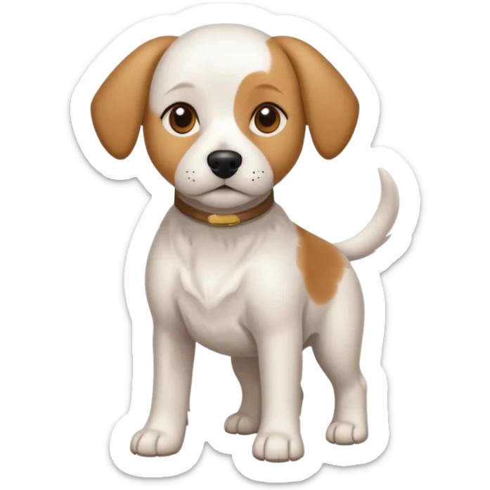 a full body white beagle x maltese x chi dog the size of a kelpie with light brown ears and a light brown patch on one eye sticker