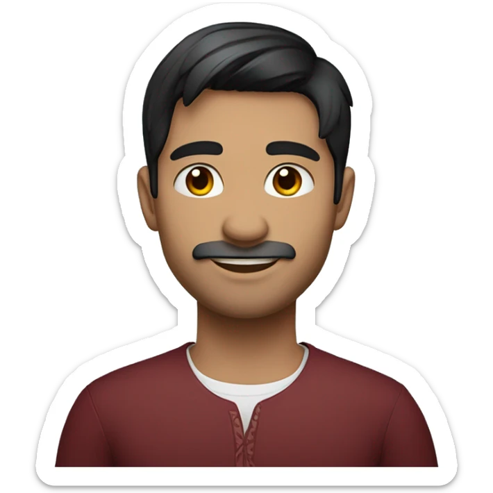 Handsome male, black hair, wearing indian dark redsaari, Background with buildings, white skin, pampadour cut with fade, Blue color background sticker