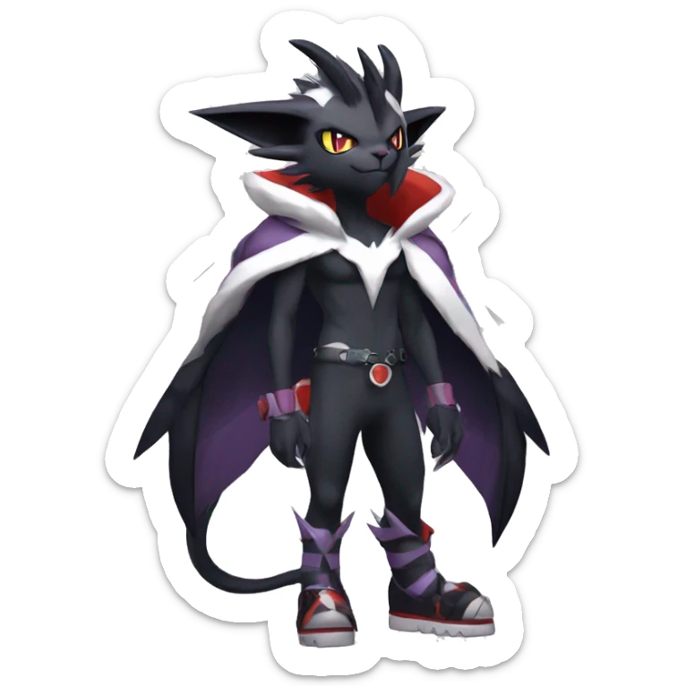 Cool Anthro Black Noivern-Absol-Litten-Pokémon with edgy stripes hoodie spiked collar punk Full Body sticker