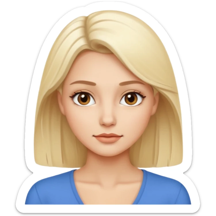Stylized emoji portrait of a sexy long-haired white-blonde woman, confident expression, smooth skin, minimal makeup, clean background sticker