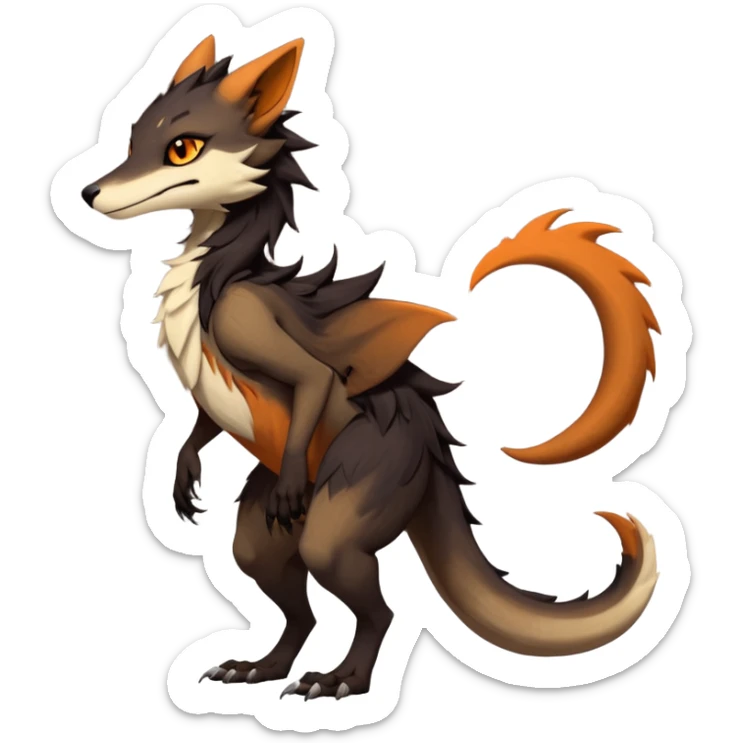 Brown and beige badass elegant wild beautiful natural cute badass epic exotic anthro modern furry 2-legged sergal-vernid-creature, full body, dark-brown-black-gradient pretty hair, with a long tufted tail, beautiful hazel-orange eyes, aesthetic, art by LiLaiRa, art by art by Falvie sticker