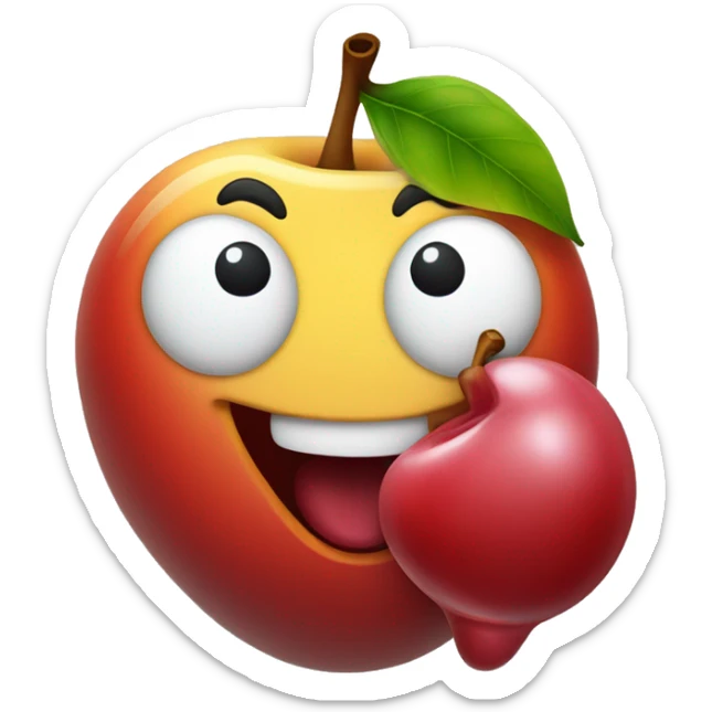 nose emoji with tongue out and winking, holding cherry emoji in hand sticker