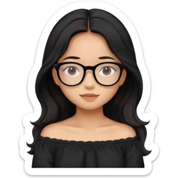 teen Filipina girl with black glasses and long black slightly wavy hair with cute cozy off the shoulder top sticker