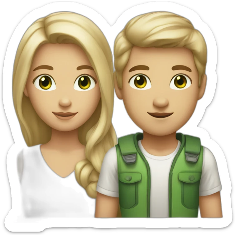 blonde girl with tan skin and green eyes and boy with brown hair and hazel eyes sticker
