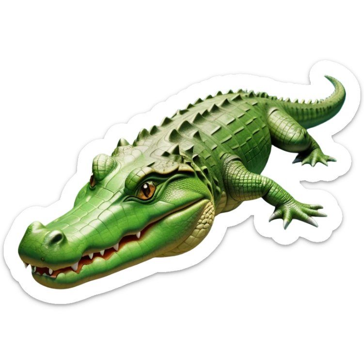 cinematic-crocodile-realistic-full-body-on all fours-emoji,-massive-scaled-body-partially-submerged-in-shallow-water,-head-tilted-dramatically,-rough-green-and-brown-hide-textured-with-deep-ridges,-simplified-yet-realistic-focused-features, head held high sticker