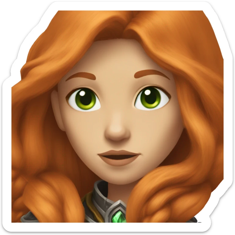 female human from world of warcraft, long ginger hair, green eyes sticker