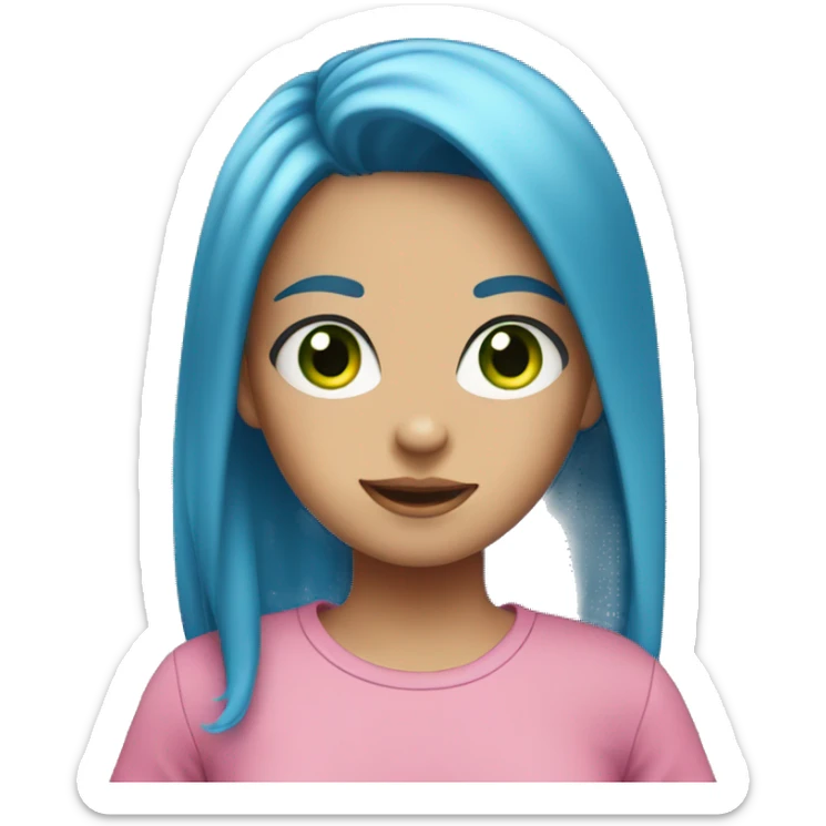 Girl with blue hair and green eyes in a pink t-shirt sticker