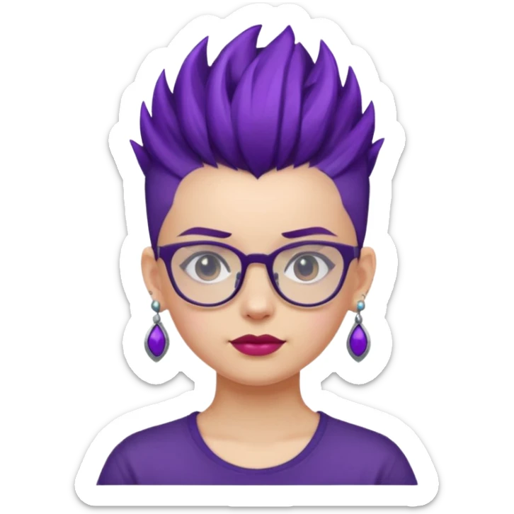 dark purple hair girl mohawk with earrings and glassess sticker
