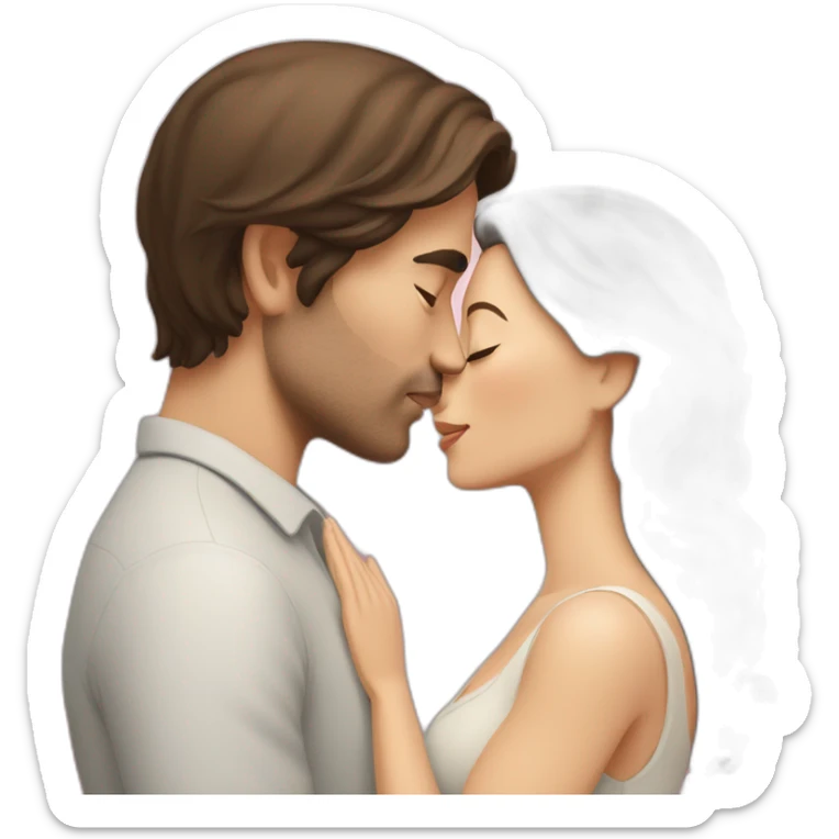 White Man with short dark hair kissing white woman with long brown hair sticker