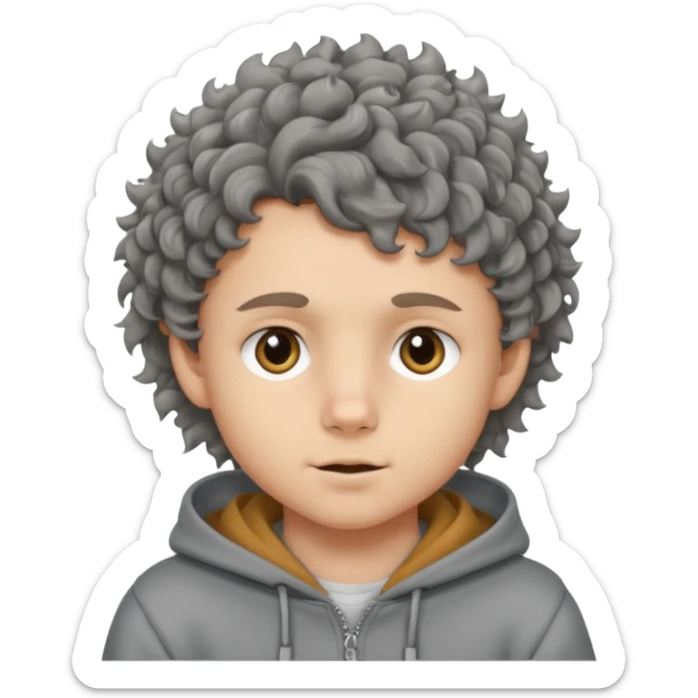 baby face 18 year old boy with grey hoodie and curly-wavy wolf cut hair sticker