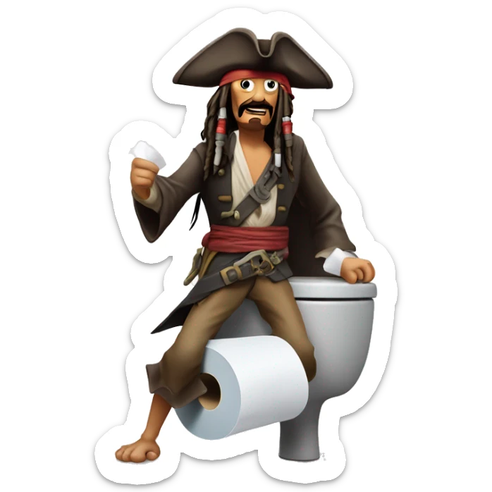 Jack sparrow runs out of toilet paper on the toilet  sticker