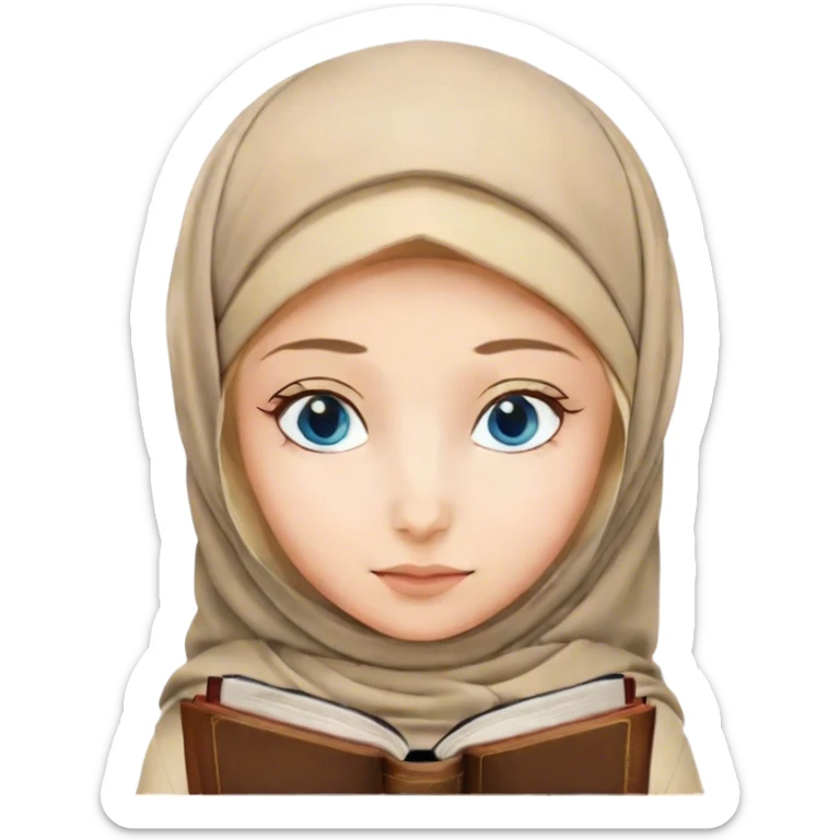 Turkish blonde lilac design Hijabi girl with blue eyes and beautiful finish reading quran sticker