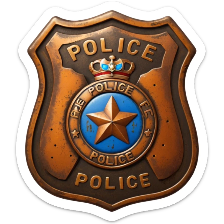 solarpunk - aesthetic brilliant divine lighting, oil paint - vintage police badge rusty and perforated sticker