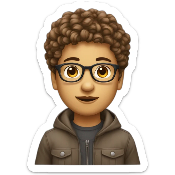 Adolescent métisse clair avec cheveux bouclés brun et un taper et des lunettes sticker