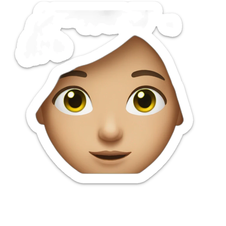 Girl with long brown hair green eyes and laptop sticker