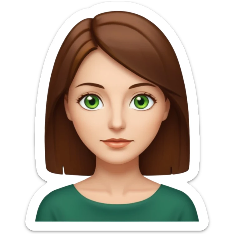 pretty middle age woman with green eyes and shoulder length straight brown hair  sticker