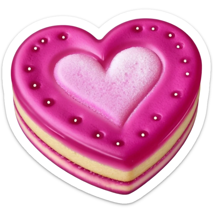 Realistic shortbread cookie in the shape of a heart with Fuchsia color jelly middle filling and sprinkled powder sugar on top. sticker