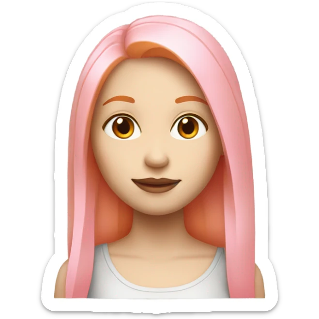 A girl has white skin, orange and straight hair. Also her lips are pink.  sticker