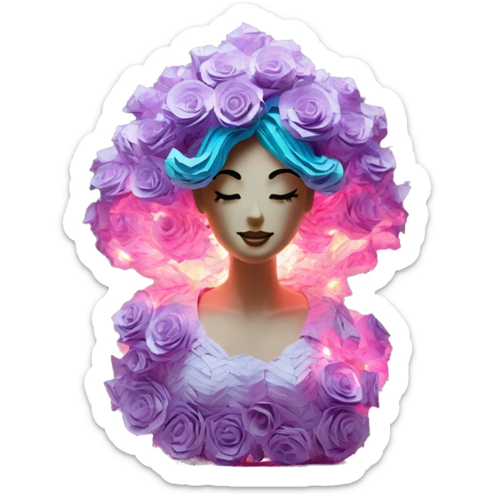  lady vaporwave made of 420 origami newspaper roses hemp leaves lantern fairy lights burning paper vaporwave sticker