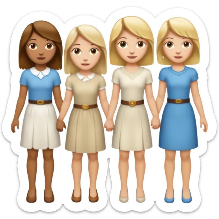 Five people holdings hands, made up of one white woman with long brown hair, one white woman with short brown hair, one white woman with shoulder length blonde hair, one white woman with shaggy blonde hair sticker