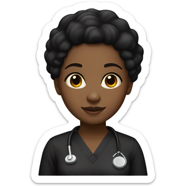 Black girl with middle part and black hair in black scrubs full body sticker