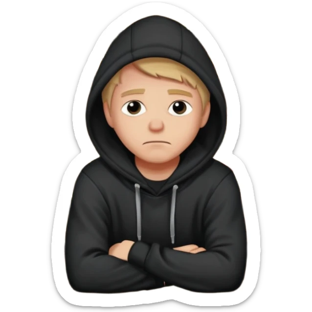 Caucasian in black hoodie coat sitting sad at bar leaning on arm sticker