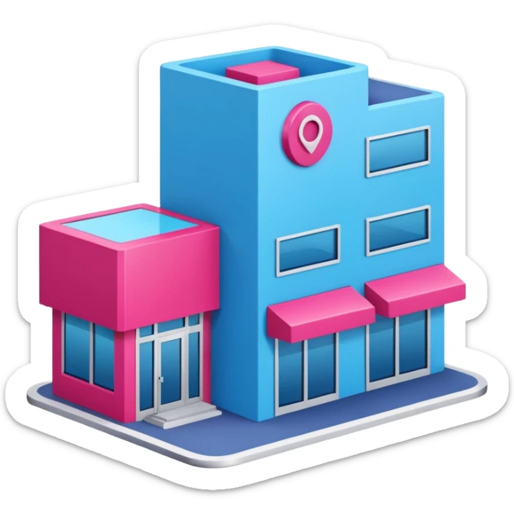 The building houses the Ozon order pickup point in its signature blue (digital blue) and raspberry colors. sticker