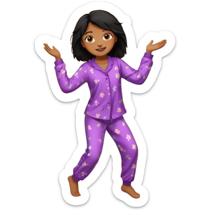 generate a pretty bratz brown skinned girl with messy black hair in pyjamas dancing in room sticker