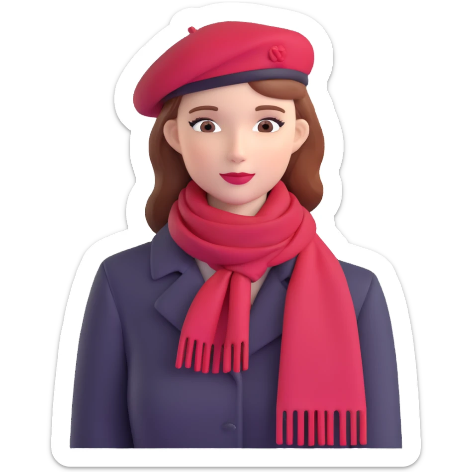 Elegant Parisian woman with red beret and scarf sticker