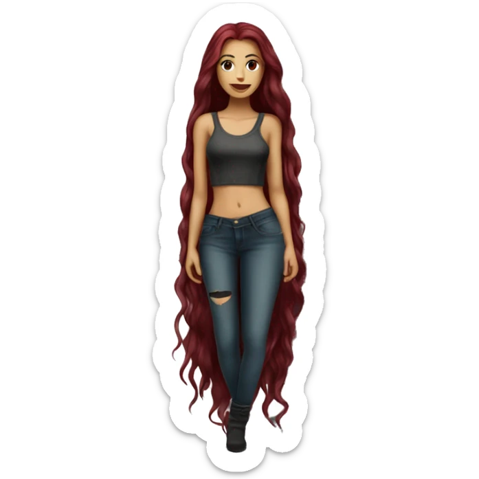 Beautiful tattooed burgundy long haired woman standing next to a car sticker