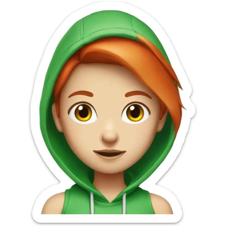 white red hair girl in a green hoodie with green eyes sticker
