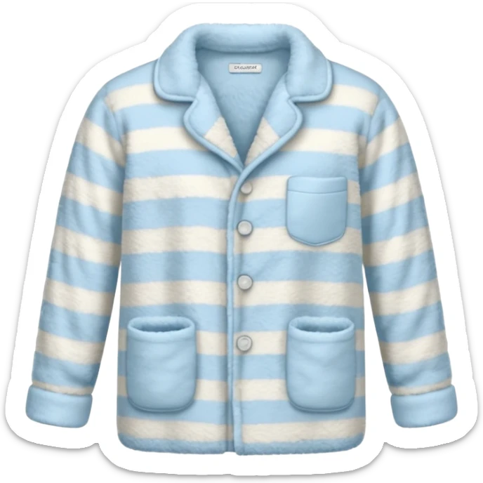 emoji of an isolated fluffy fleece pajama top with soft pastel vertical stripes, plush fuzzy texture, light grey and pastel blue tones, button-down long sleeves, neatly folded flat-lay, no person, no body, no mannequin, cozy warm winter mood, soft shading sticker