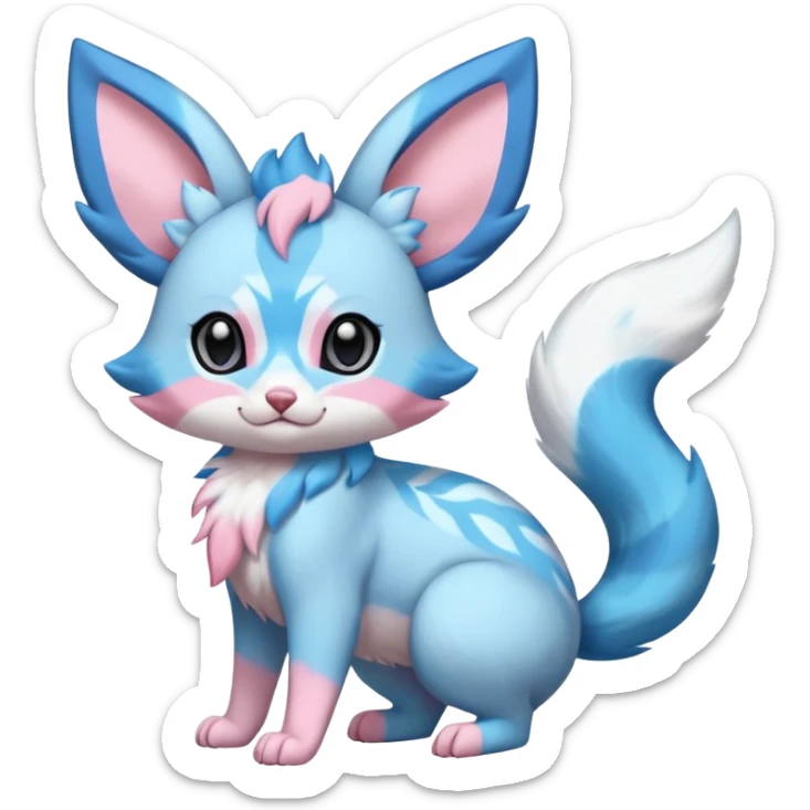 Rare realistic cute adorable epic aesthetic colorful Amaura-Sylveon-Glaceon-Civet-Genet-species-Fakemon-hybrid-creature, with markings, full body sticker