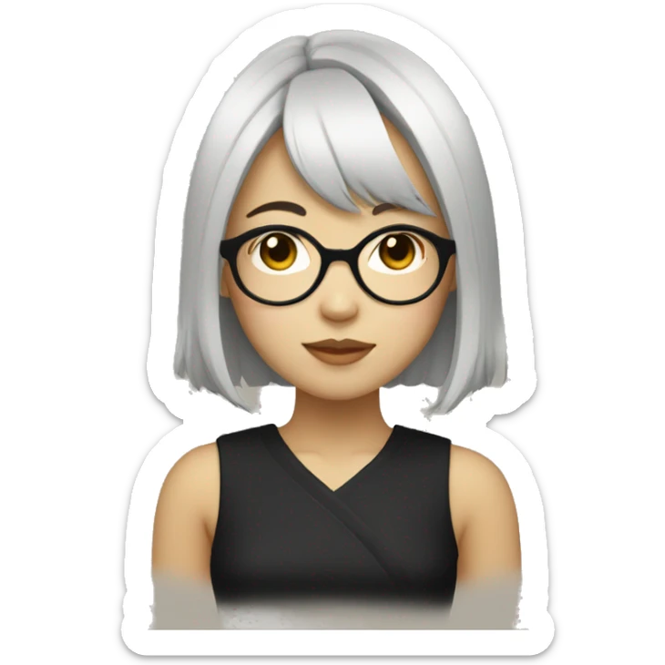 a japanese girl wearing gold round glasses and black medium length hair sticker