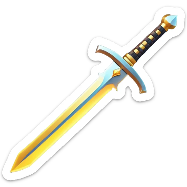 Clash of Clans aesthetic: Cinematic Playful Pixel 3D Sword Emoji, rendered in a 3D vector-style similar to standard emojis with minimal shading and bold, simplified shapes. A compact, distinct form with signature details, softly glowing with a pixelated adventure charm. Simplified yet unmistakably iconic, highly detailed and consistent, glowing with a soft radiance and high shine. Stylized with a touch of classic pixel-art charm and a soft glowing outline, capturing the essence of a beloved gaming relic with a friendly, playful manner! sticker