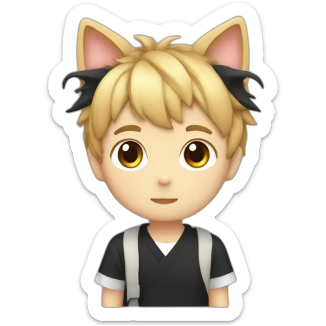 Japanese boy, with black cat ears and a cute hair style in black sticker