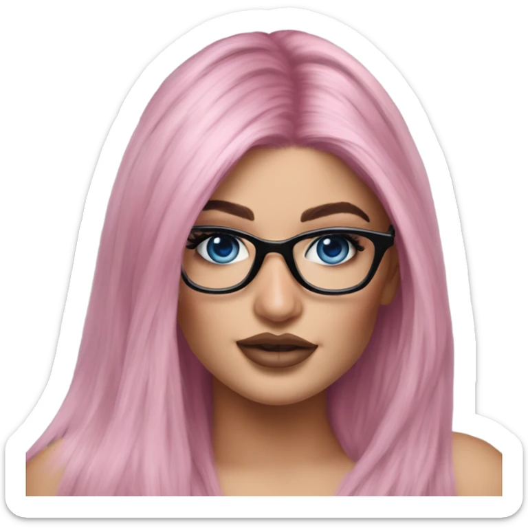 Photo Realistic kylie jenner stylish pink hair BLUE eyes and glasses posing  sticker
