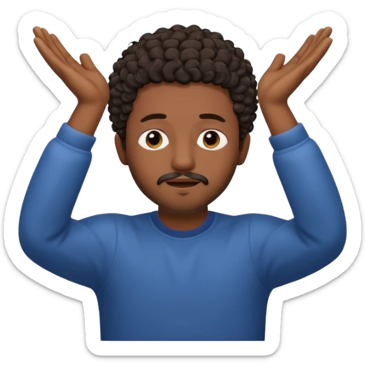 Emoji of a frustrated man with short dark curly hair and a short beard, eyes tightly closed and eyebrows furrowed.
Both hands raised near his head in frustration, clean rounded emoji style, soft gradients, plain background. sticker