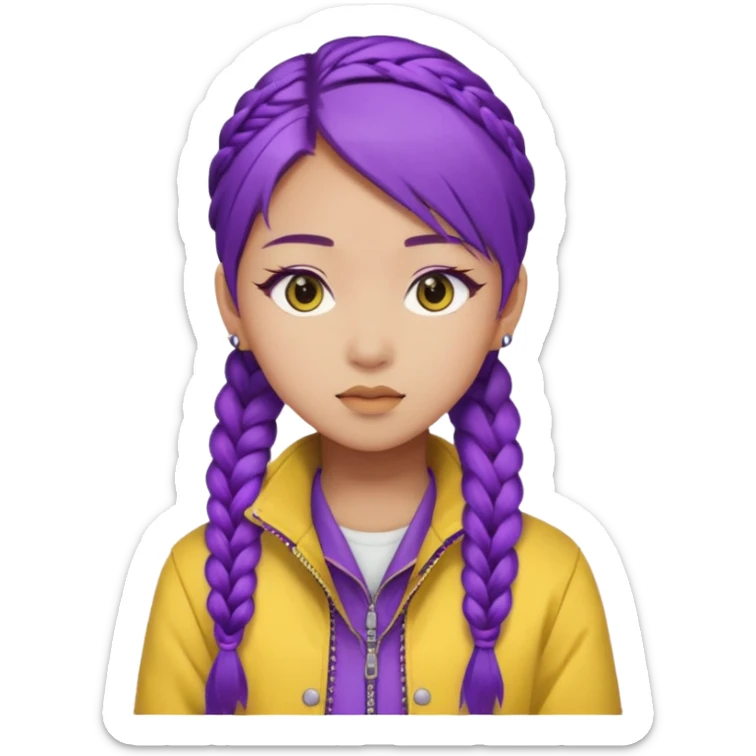 kpop hunters Rumi purple hair asian, yellow jacket and hair one large braid sticker
