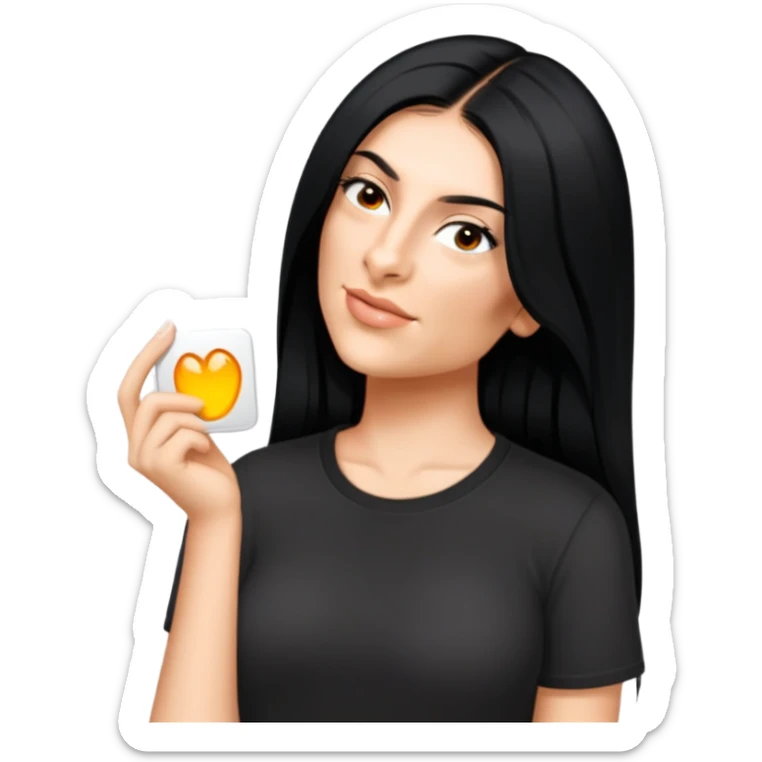 female, black shirt, long black hair sticker