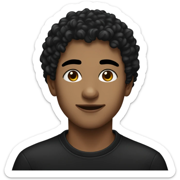 Create an emoji-style image of a young man with dark, curly hair, fair skin with a mole above his lip, wearing dark clothing and eyeliner.

 sticker