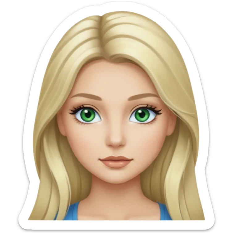 Blonde balayage long hair White young women with blue-gray-green eyes Long lashes and make Up  sticker