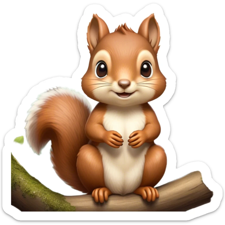 Cinematic Adorably Cute Squirrel Portrait Emoji, Perched with an alert, twinkling gaze and a playful tilt of its head, showcasing a small, nimble body with a bushy tail and delicate whiskers, Simplified yet irresistibly adorable features, highly detailed, glowing with a warm, sunlit glow, high shine, energetic and sprightly, stylized with an air of woodland whimsy, soft glowing outline, capturing the essence of a joyful squirrel that appears ready to scamper out of the screen with boundless charm! sticker