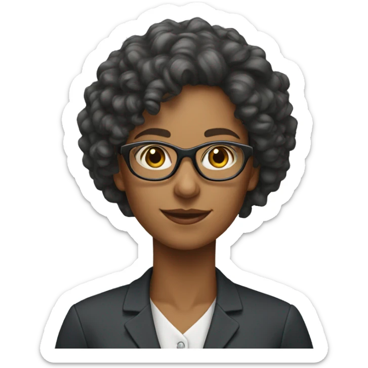 woman teacher of English with curly hair and glasses  sticker
