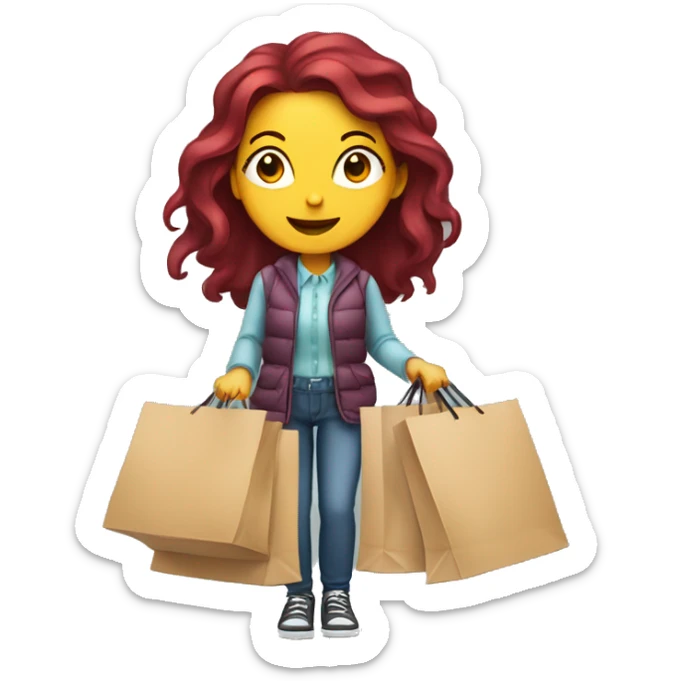 Long Burgundy haired girl, shopaholic, carrying a lot of shopping bags sticker